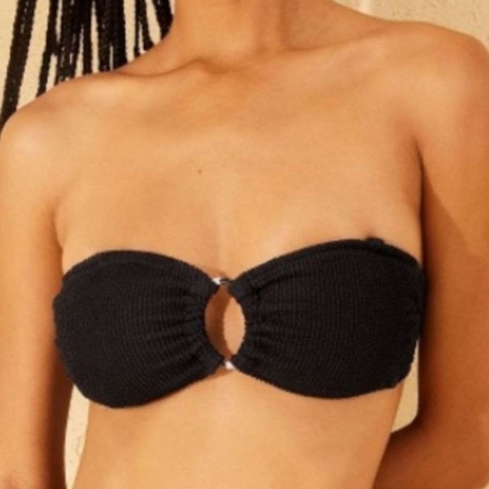 Elegant Black textured Bandeau Bikini Top- With Optional Straps